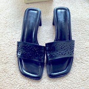 NWT Vintage Ann Taylor slides w rosette cut outs. 2 inch heels. Leather upper.